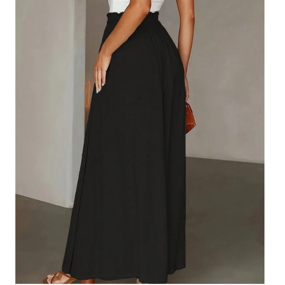 Plus Paper bag High Waisted Pockets Wide leg pants - Picture 7 of 15